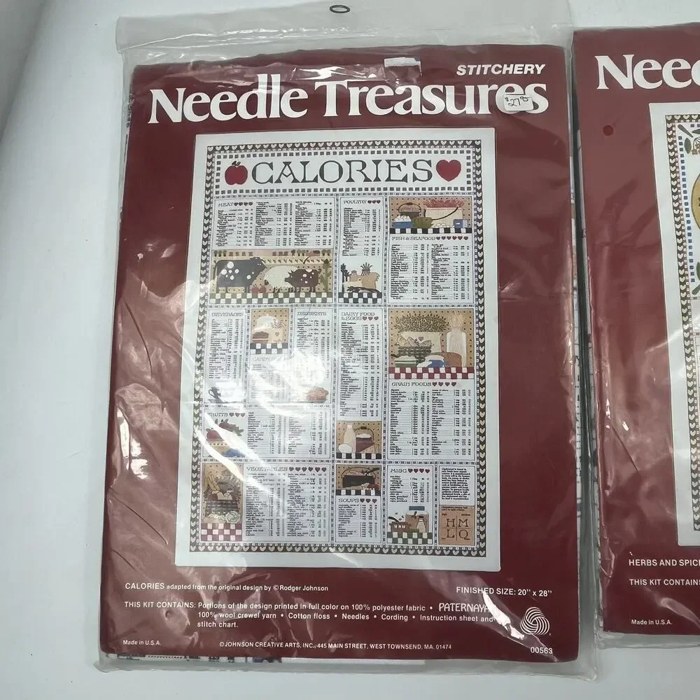 Needle Treasures Vintage Crewel Embroidery Kit Lot 2 Calories Herbs Spices 20x28